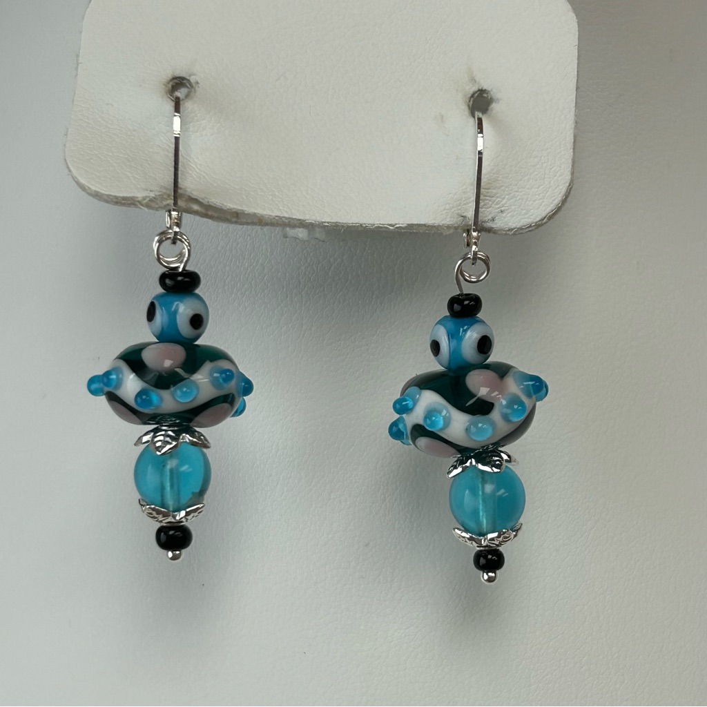 Wedding Cake Art Glass Eye Of Protection Beaded Dangle Pierced Earrings 25$